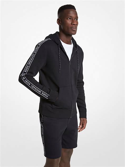 michael kors men's cotton-blend zip-up hoodie waffle|Logo Tape Cotton Blend Zip.